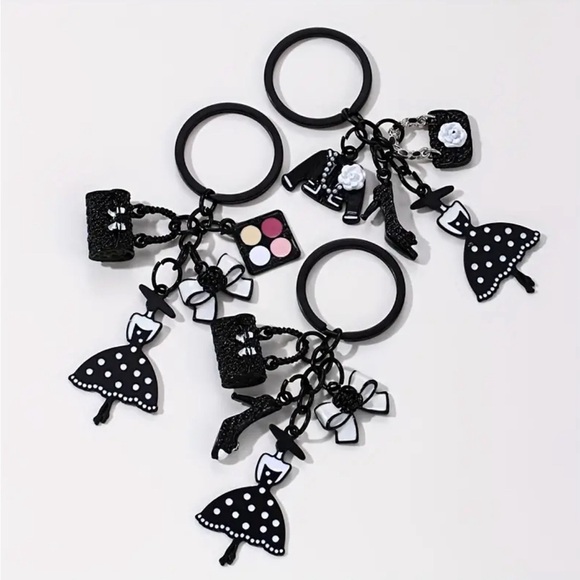 Chic Black and White Dress, High Heel, Bow, and Purse Keychain - Picture 2 of 2
